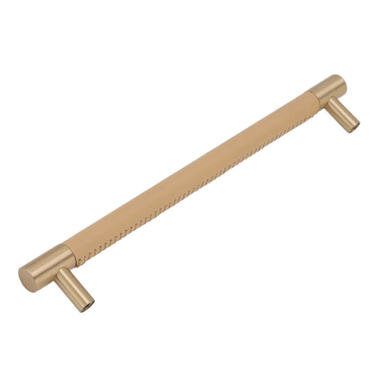 Cabinet Door Handle 224MM Hole Pitch Leather Brass Light Luxury Cupboard Bar Pull Handle for Home Wardrobe Drawer Beige