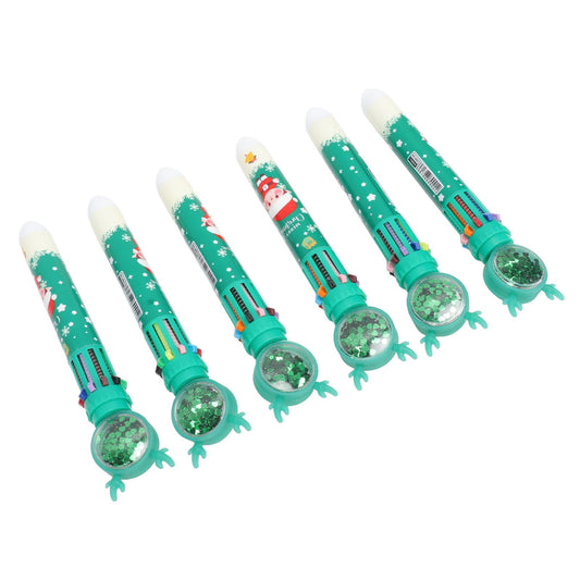 6Pcs Christmas Theme Ballpoint Pens 10 Color Cute Sequin Retractable Gift School Office Stationery Green Boy Pattern