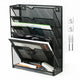5 Tier Wall File Organizer Vertical Placement Glossy Edges Wall Mount File Holder with Hanging Hole for Office Black