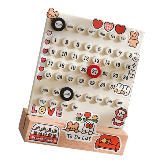 Desk Date Planner Integrated Molding Ring Table Calendar Ornaments for DIY Home Stationer Decoration Birch and ABS White