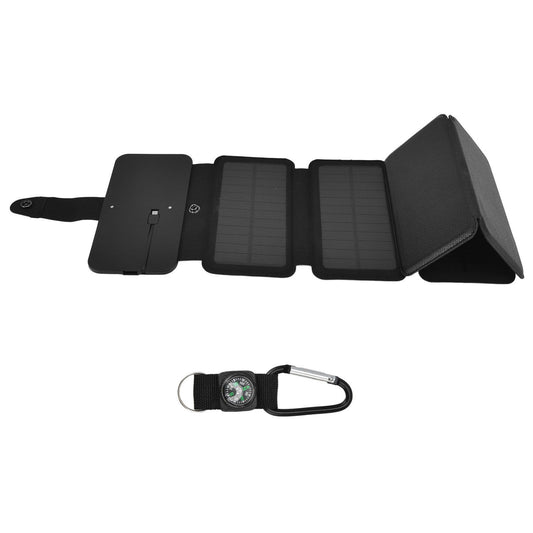 Solar Power Bank Foldable Dual Output Portable Universal Direct Charging Charger for 3 Proof Mobile Power Supply Black 5 Fold