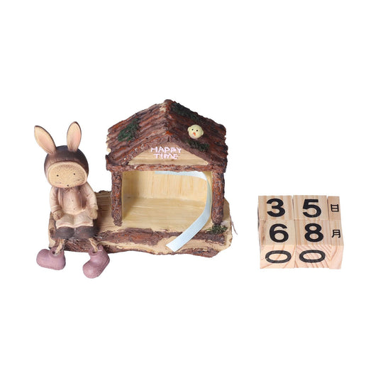 Rabbit House Calendar Cute Cartoon Wooden Block Home Decoration Calendar for Desk Office