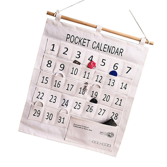 Numbered Calendar Pocket Chart Cotton and Linen Morning Check Classroom Pocket Chart Calendar Wall Hanging Organizer Large 31 Pockets