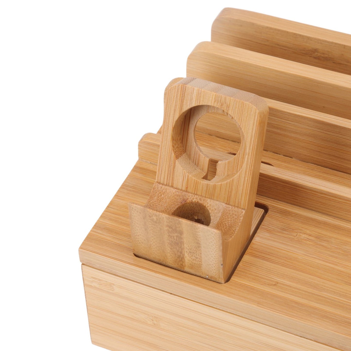 Bamboo Charging Station Multifunction 5 Ports Charging Station Rack for Phones Tablets Watches Electronics Natural Color