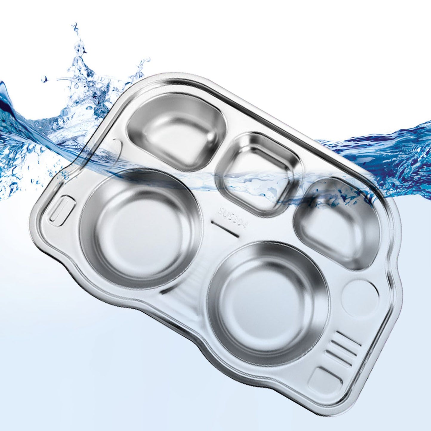 Stainless Steel Divided Platter Food Grade Cartoon Drop Proof Fun Shape Divided Dinner Tray for Kindergarten Pickup Truck