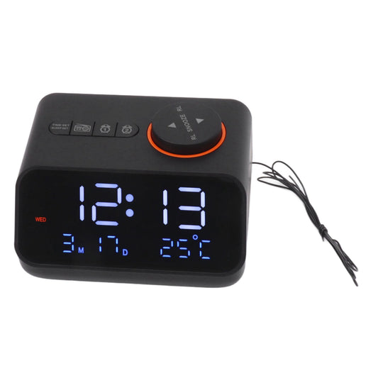 Alarm Clock Radio LED Digital Alarm Clock with FM Radio Music Temperature Humidity Display for Home Bedroom Desk Office Black