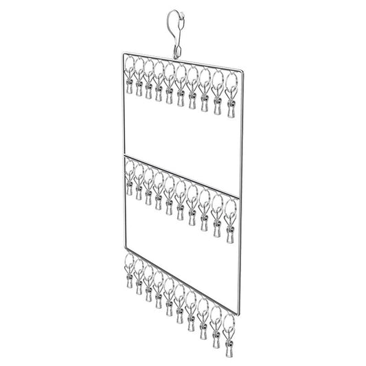 Stainless Steel Sock Drying Rack for Towels Cloth Diapers Bras Baby Clothes Underwear Hat Gloves 3 Layer 30 Clip