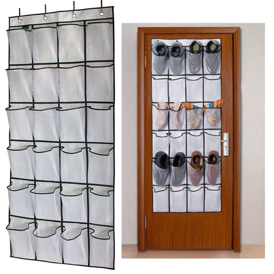 Over The Door Shoe Organizer Hanging Storage Bag Shoe Storage Door Hanger with 24 Mesh Pockets
