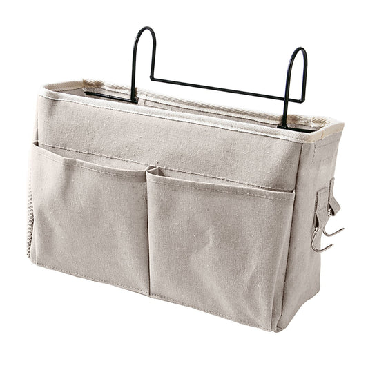 Nightstand Hanging Bag Cotton Linen Bedside Storage Pocket Organizer Basket for Bunk Bed Dorm Rooms White