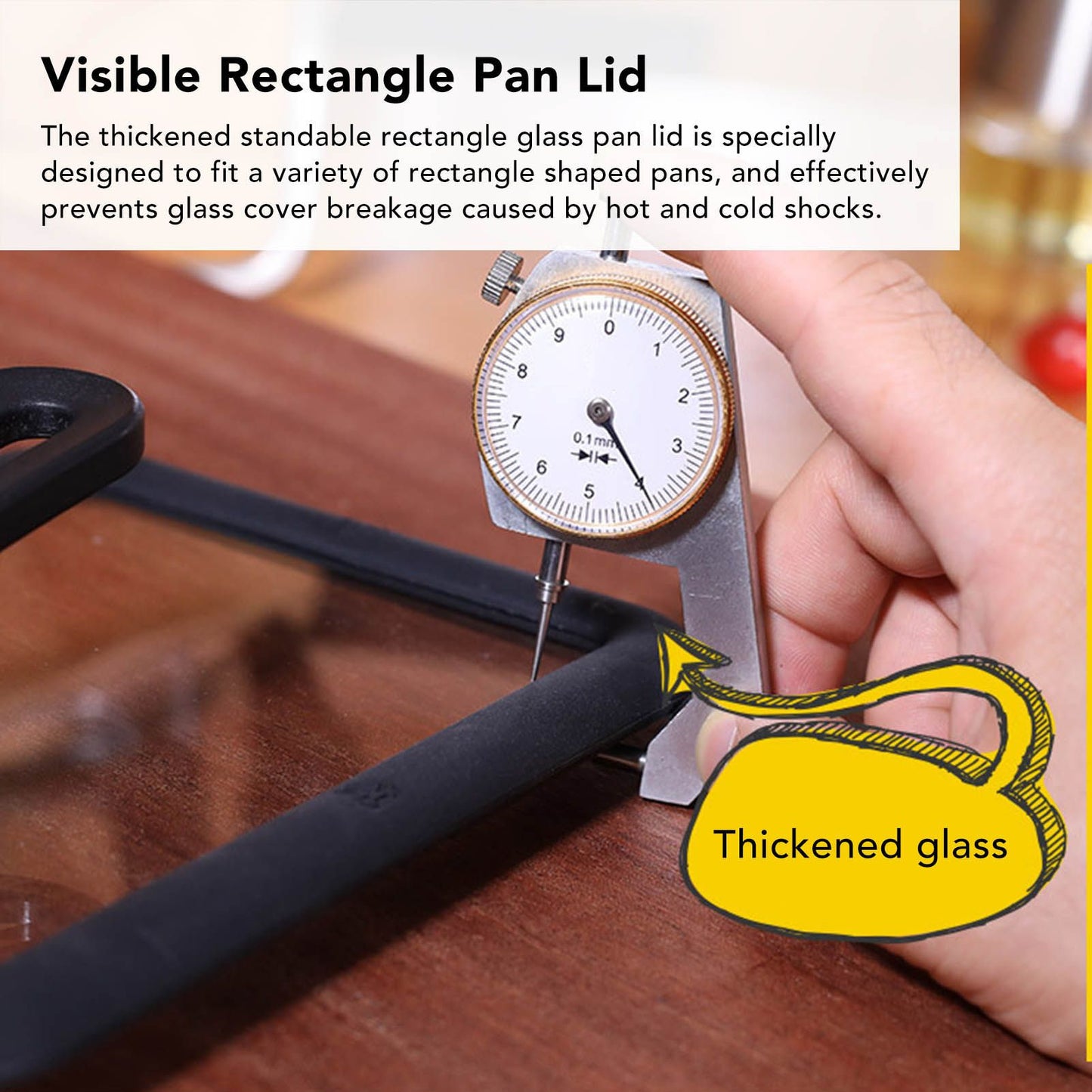 Rectangle Glass Pot Cover Thickened Standable Visible Silicone Rectangle Pan Lid Black 15 X 18cm / 5.9 X 7.1in