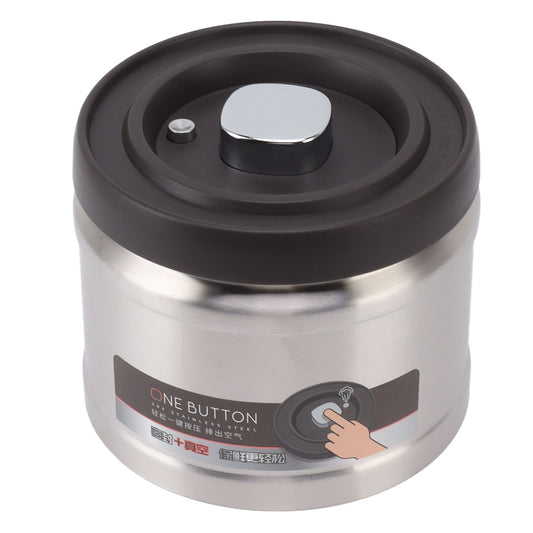 Vacuum Sealed Coffee Container 304 Stainless Steel Press Type Airtight Food Storage Container for Coffee Beans Tea Nuts 1600ML Stainless Steel Natural Color