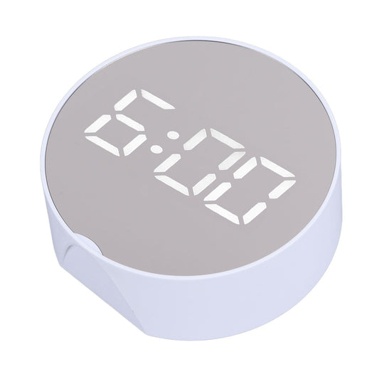 Digital Mirror Clock Alarm White Big Round Screen Easy to Read Portable LED Clock for Office Bedroom Travel