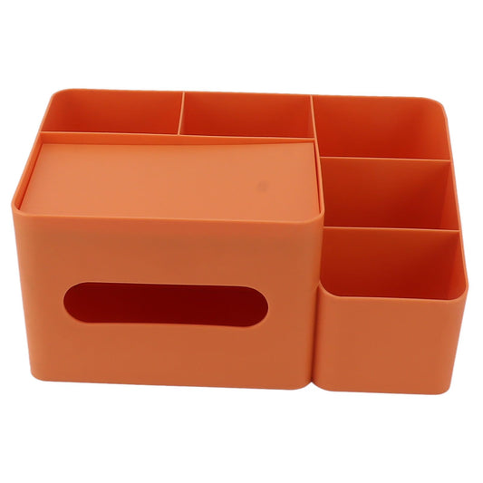 Tissue Box Organizer with Lid Plastic Exquisite Smooth Surface Tissue Desk Organizer for Home Office Orange