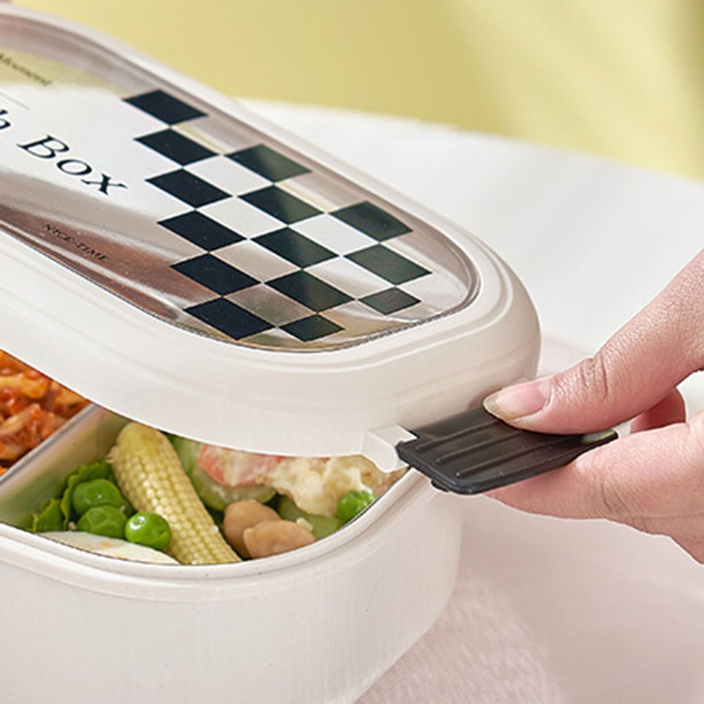 2 Compartment Bento Box Heat Preservation Stainless Steel Interlayer Lunch Box Airtight Portable Food Storage Containers for School Office Grid