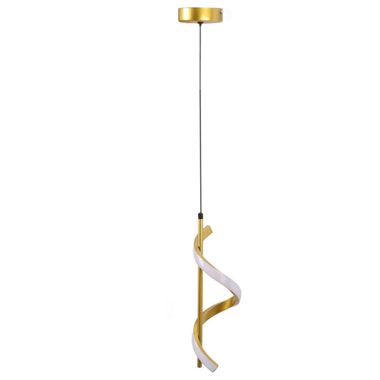 Spiral LED Pendant Light Gold Color High Brightness Eyes Protection LED Hanging Lamp for Living Room Cafe Family 85‑265V Warm Light