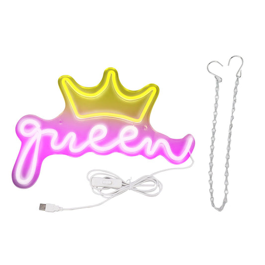 LED Neon Sign Bright USB Powered Decorative Crown Queen Wall Neon Light for Kids Room Bedroom Party