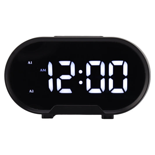Digital Alarm Clock USB LED Display White Light Mirror Electronic Desktop Clock for Bedroom Living Room Office Black Case
