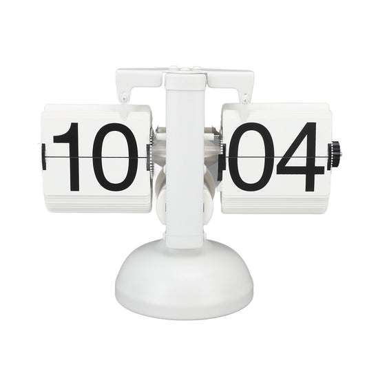 Flip Clock Large Number Battery Powered 304 Stainless Steel Tabletop Retro Flip Clock for Home Office 24 Hours All White