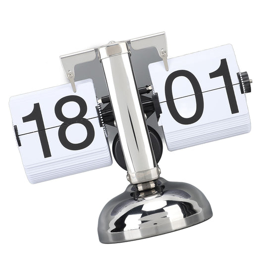Flip Clock Large Number Battery Powered 304 Stainless Steel Tabletop Retro Flip Clock for Home Office 24 Hours White Page