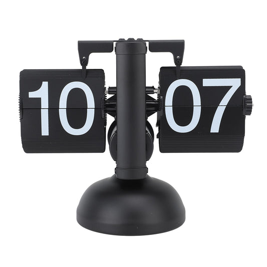 Flip Clock Large Number Battery Powered 304 Stainless Steel Tabletop Retro Flip Clock for Home Office 24 Hours All Black