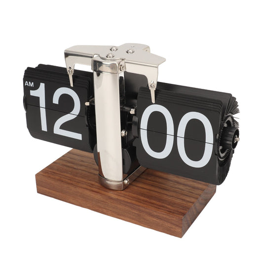 Digital Flip Down Clock Retro Automatic Turning Battery Operated Mechanical Clock for Home Room Office Decoration Stainless Steel Black