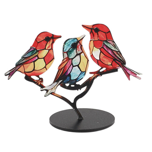 Birds On Branch Ornaments Craft Acrylic Colorful Vivid Flat Animal Statue Decoration for Desktop Office Home 3 Birds in Opposite Direction