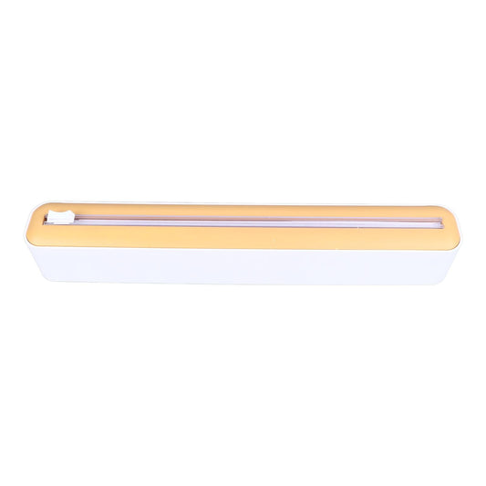 Reusable Cling Film Dispenser Magnetic Refillable Plastic Wrap Dispenser with Cutter Magnetic Stripe White Yellow
