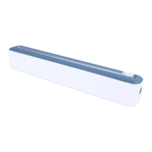 Reusable Cling Film Dispenser Magnetic Refillable Plastic Wrap Dispenser with Cutter Magnetic Stripe White Blue