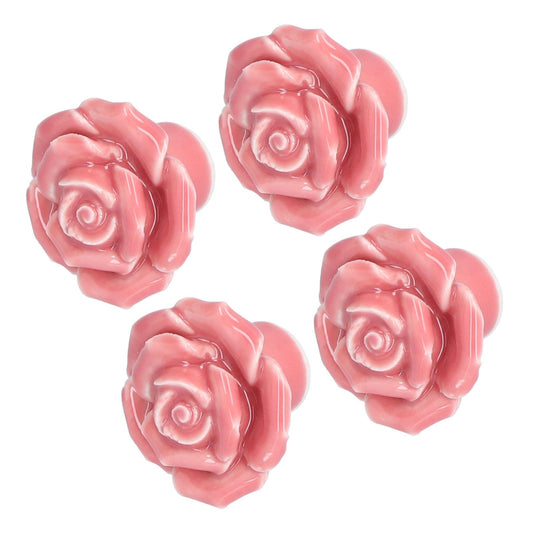 4 Set Rose Shaped Handle Modern Ceramic Cabinet Knob for Home Living Room BedroomPink