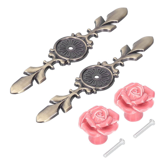 2Set Cabinet Knob Rose Flower Ceramic Pull Handle Closet Drawer Knob for Kitchen Furniture