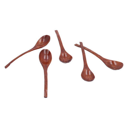 5pcs Wooden Spoon Non Slip Slow Heat Conduction Table Spoon with Long Handle for Cooking Stirring Hot Soup