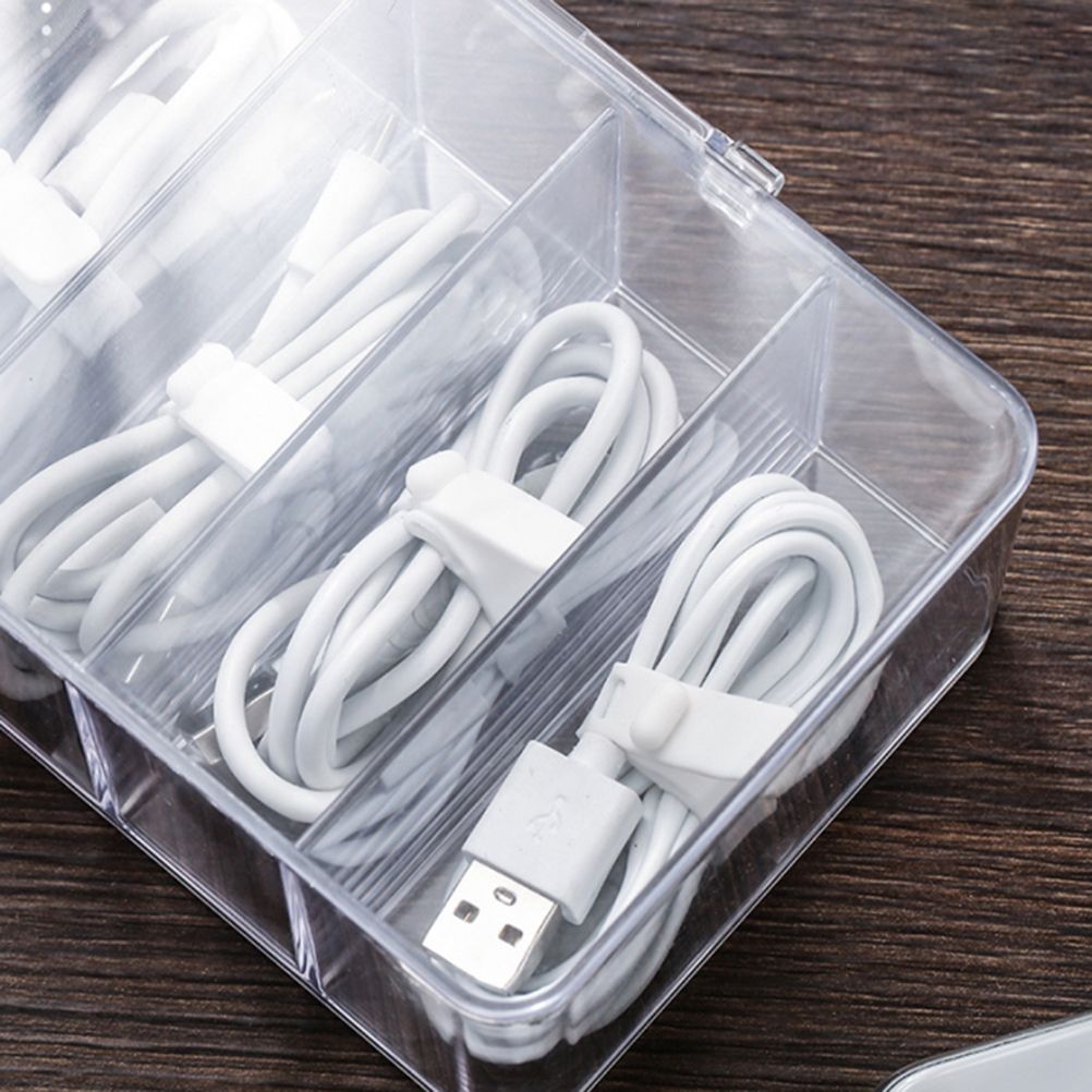 8 Grids Clear Plastic Cable Storage Box Data Cable Storage Container Save Space Cable Management Box for Storing Earrings Rings and Data Cables