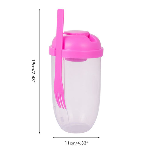 Fresh Salad Container Serving Cup with Dressing Container Fork Portable Plastic Food Storage Bottle for Picnic Lunch