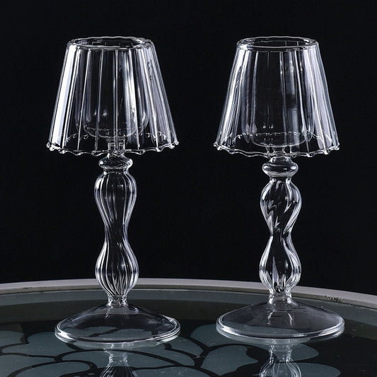 Glass Candle Holder Tansparent Table Lamp Shape Candlestick Holder for Din