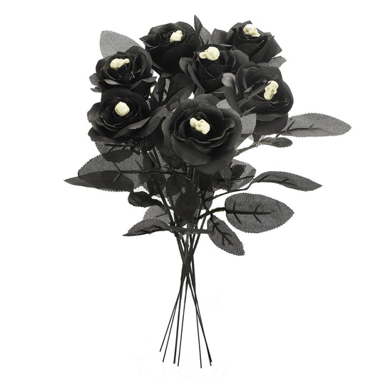 Artificial Rose Lifelike Decorative Bendable Fake Flower With Skull Head for Halloween Party Black