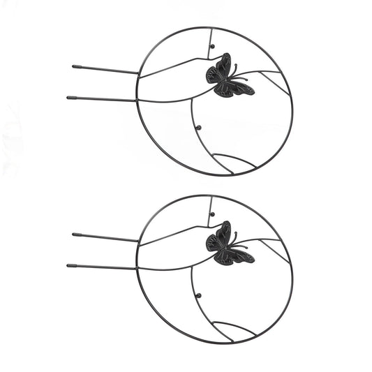 2PCS Flower Plant Support Stand Iron Climbing Frame for Home Garden Round Ring Design Black