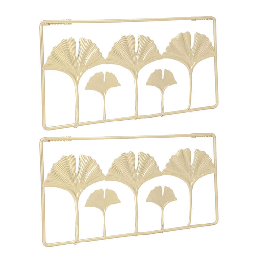 2Pcs Gold Metal Leaf Wall Decor 3D Modern Simple Clear Texture Metal Leaf Hanging Decoration with Frame for Home Office