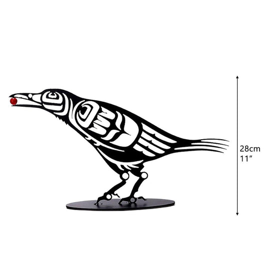 Metal Crow Figurine Crow with Berry Statue Desktop Decor Home Ornament Bird Silhouette Art