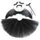 4Pcs Girls Halloween Cosplay Costume Dress Up Dress Black Mesh Skirt with Headband Bat Wing Wand Halloween Party Cosplay Props