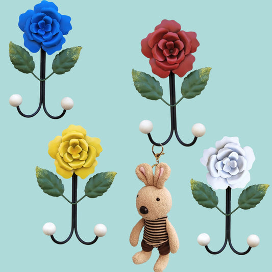 Wrought Iron Rose Flowers Double Hook Small Hook Door Behind Bathroom Kitchen Wall Perforation Free Porch Decoration
