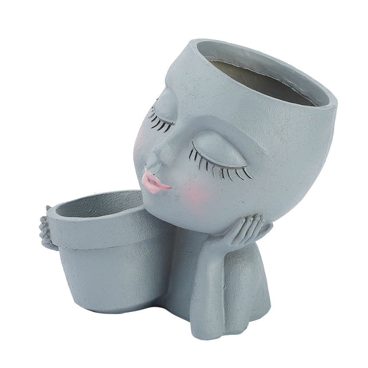 Dual Flower Pot Resin Cute Look Decorative Flower Planter for Home Balcony Courtyard