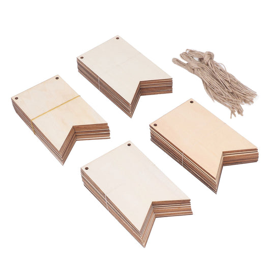 48Pcs Unfinished Hanging Wood Sign Poplar Plywood Blank Wooden Plaque with Ropes for Pyrography Painting Writing