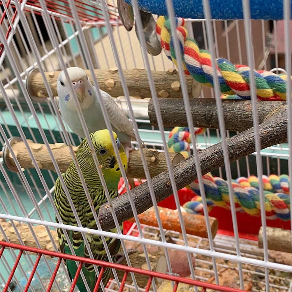 4 Piece Wood Bird Perch Wooden Hanging Toy Perch Toy for Conure Budgie and Other Small Birds