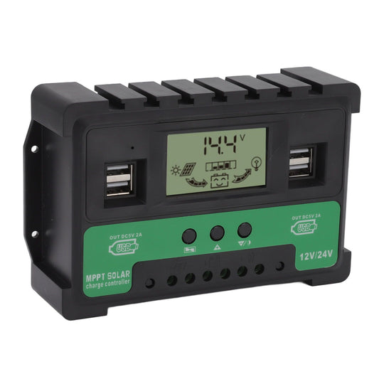 Solar Controller 12V 24V Charge Discharge PV Regulator LCD Display Dual USB Output 30A