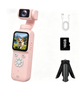 AT-M105 Pocket Gimbal Vlog Camera, 4K HD Handheld Video Camera,pink,16GB