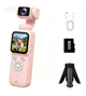 AT-M105 Pocket Gimbal Vlog Camera, 4K HD Handheld Video Camera,pink,32GB