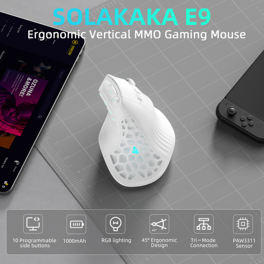 Solakaka E9 3 Mode Vertical Ergonomic Mouse, white