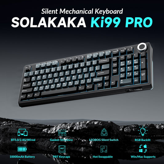 Solakaka Ki99pro 3‑Mode RGB Mechanical Keyboard, Gray‑Blue