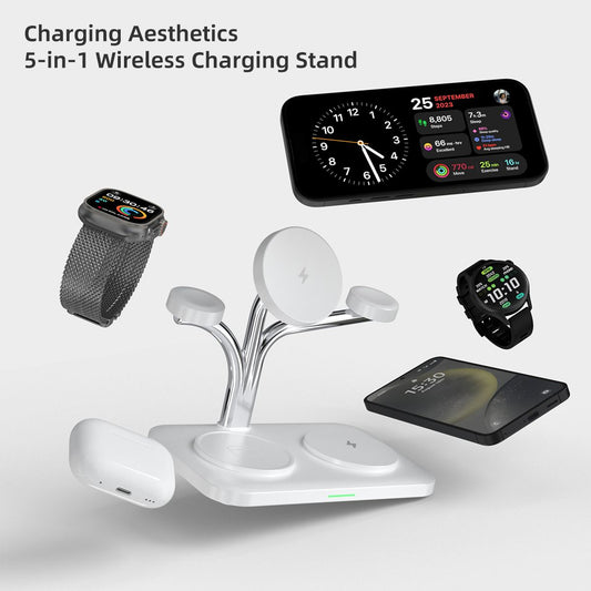 OC22 5-in-1 Wireless Charging Stand Multi Device Fast Charging Dock,white