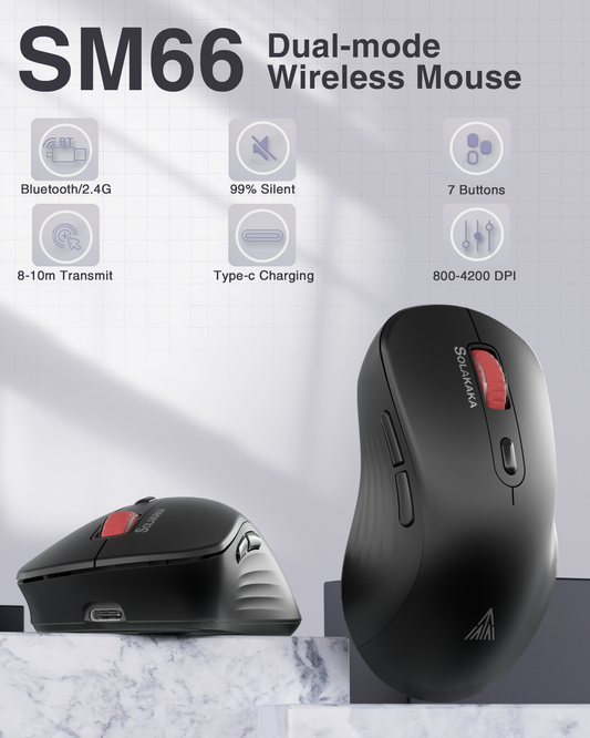 SM66 Dual Mode Wireless Gaming Mouse, Rechargeable RGB Ergonomic Mice with Adjustable DPI ,black